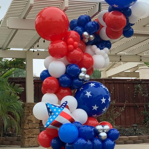 Image of YMSZ Red and Blue Balloon Garland Arch Kit, 134pcs Royal Blue and Red Latex Balloons for Birthday, Graduation, Independence Day Decorations