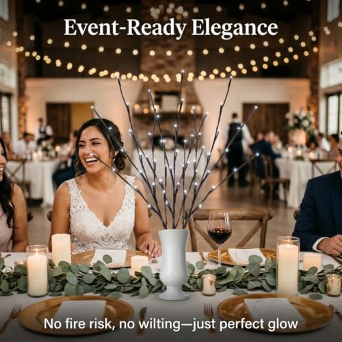 Image of DK177 10Pack Led Branch Light Battery Operated Lighted Branch Vase Filler Willow Tree Artificial Little Twig Power Brown 30 Inch 20 LED for Home Romantic Decoration, 10Pack White