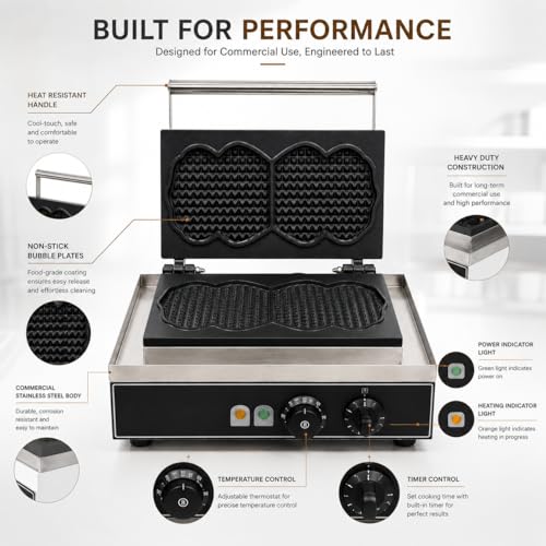 Image of 2PCS Round Waffle Machine, Commercial Electric Waffle Maker Machine, Professional Belgian Waffle Maker for Cafe Bakery