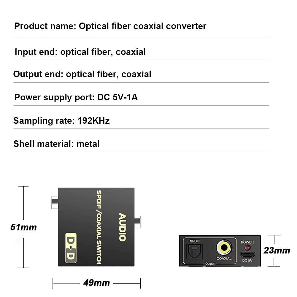 RSGK Convertitore Audio Digitale Ottico-coassiale, Convertitore/Adattatore/ripetitore Audio Toslink SPDIF Ottico Bidirezionale Coassiale Digitale A/da