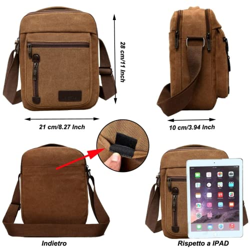 Mens Shoulder Bag Canvas Messenger Bags Travel Crossbody Bag Capacity Casual Handbag With Multiple Pockets For Work Business Hiking Daily Use (Brown) #TOP1