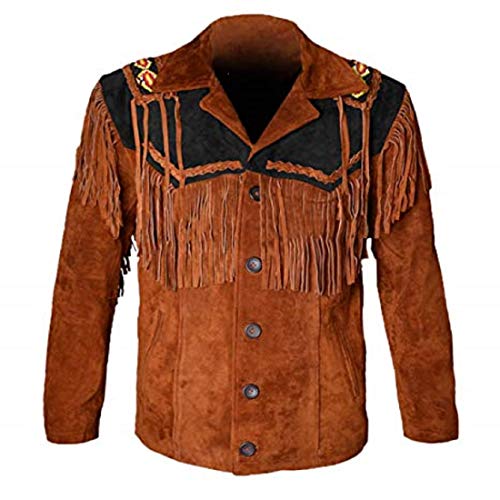 Image of LEATHERAY Western Leather Jackets for Men Cowboy Leather Jacket and Fringe Beaded Coat Suede Leather shirt