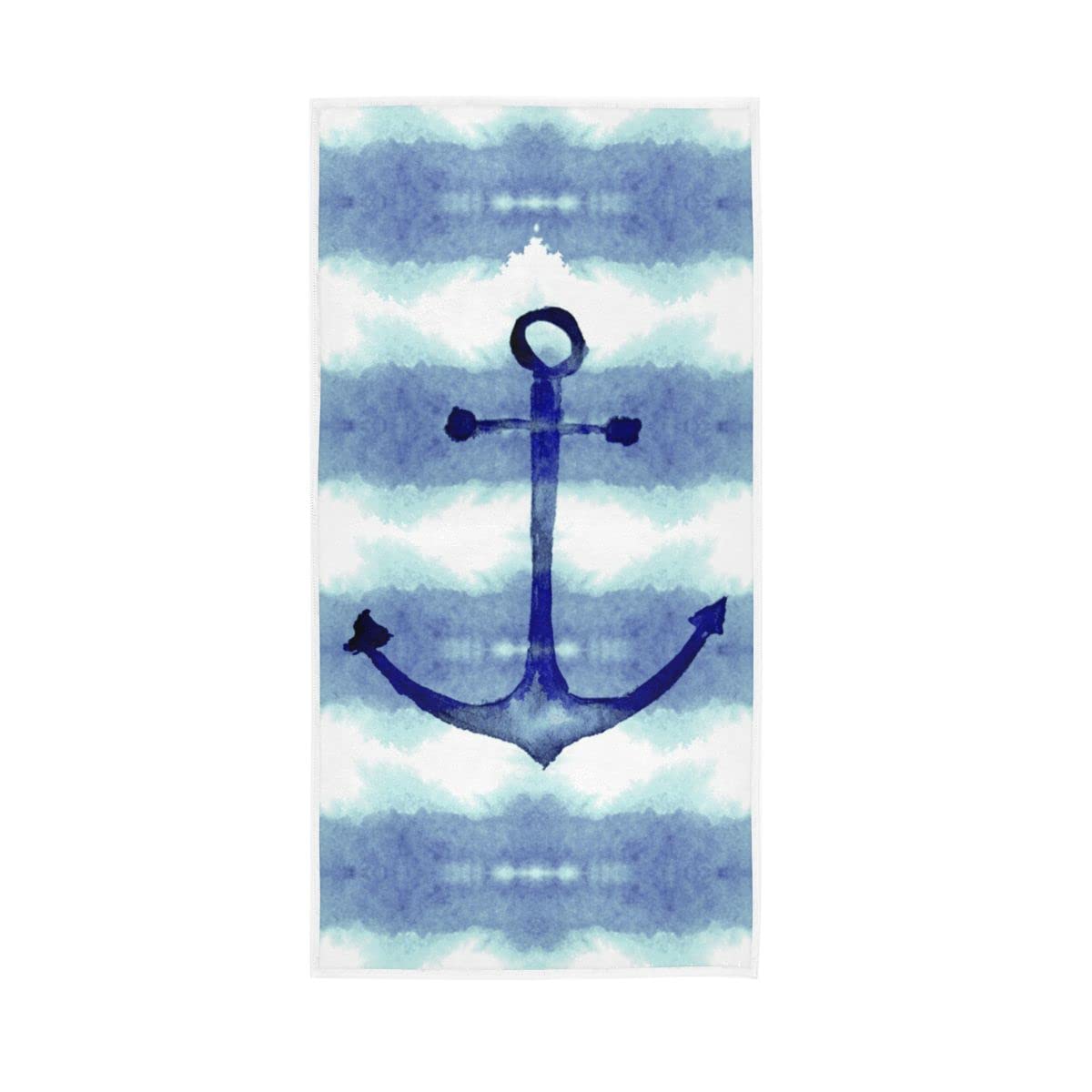 LSRCPD Blue Watercolor Anchors and Stripes Soft Large Hand Towels Bath Towel for Bathroom Hotel Gym Spa 30"x15"