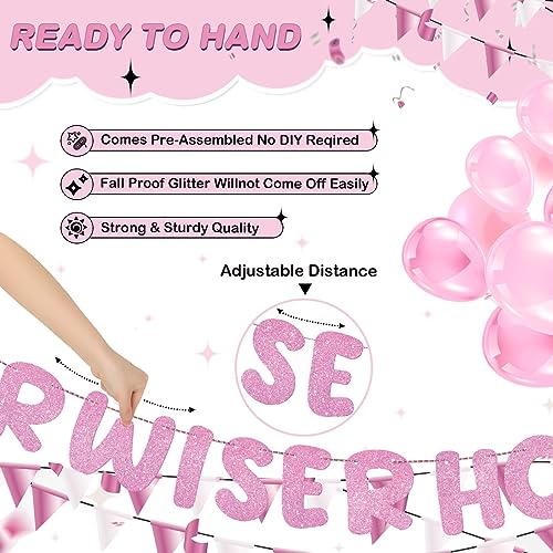 Image of Fulmoon Set of 3 Pre Strung Older Wiser Hotter Glitter Banner Funny Birthday Banner for Women 30th 40th 50th 60th 70th 80th Birthday Party Decorations Sign Gift(Pink)