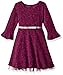 Youngland Girls' Bell Sleeve Glitter Knit Dress with Satin Ribbon Waist
