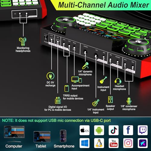 Image of G9 Podcast Equipment Live Streaming Sound Card Audio Mixer Soundboard for Phone /PC - Specially for Live Singing & Content Creation, One-Click Mute