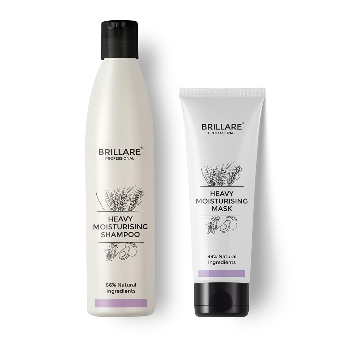 Brillare Professional Heavy Moisturising Natural Shampoo & Hair Mask Combo, Enriched With Wheat Germ & Avocado Fruit, Deeply Nourishes Dry and Frizzy Hair Shampoo 300ml+ Mask 125ml Brillare Professional Heavy Moisturising Natural Shampoo & Hair Mask Combo, Enriched With Wheat Germ & Avocado Fruit, Deeply Nourishes Dry and Frizzy Hair Shampoo 300ml+ Mask 125ml