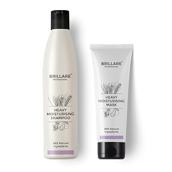 BRILLARE Professional Heavy Moisturising Natural Shampoo & Hair Mask Combo, Enriched With Wheat Germ & Avocado Fruit, Deeply Nourishes Dry and Frizzy Hair Shampoo 300ml+ Mask 125ml
