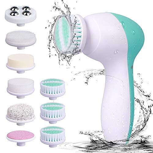 Xesscare Waterproof Facial Cleansing Spin Brush Set with 9 Exfoliating Brush Heads - Complete Face Spa System Advanced Microdermabrasion for Gentle Exfoliation and Deep Scrubbing and Massaging (GREEN)