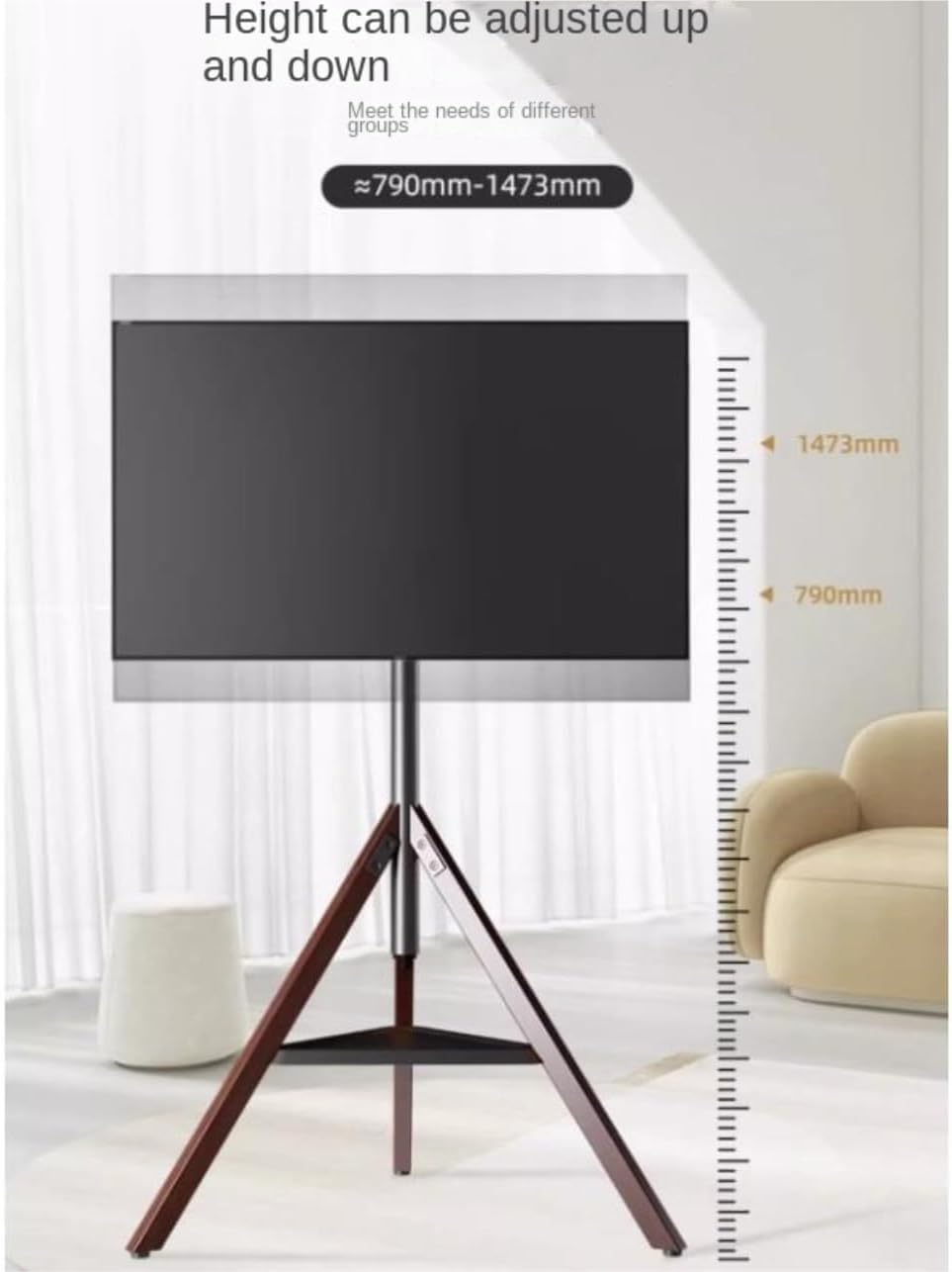 TV Mount Tripod TV Stand for 32 to 75 Inch Screen, Height Adjustable and Swievel Corner Floor with Wooden Tray Home Theater