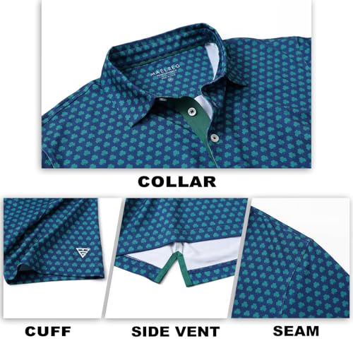 M MAELREG Mens Golf Shirt Short Sleeve Dry Fit Print Moisture Wicking Performance Patterns Collared Polo Shirt