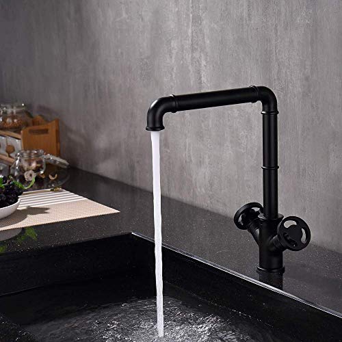 Robinet évier laiton massif noir mat steampunk haut de gamme à double commande - 4