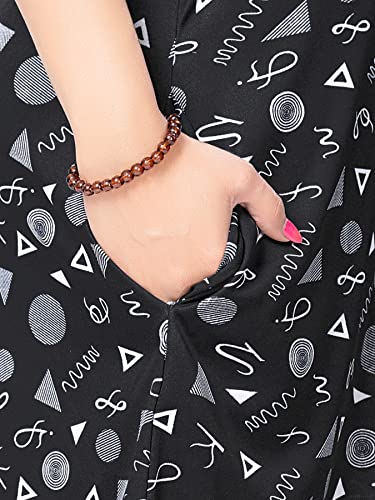 Image of PNAEONG Women's Cotton Nightgown Sleepwear Short Sleeves Shirt Casual Print Sleepdress, Black, XX-Large