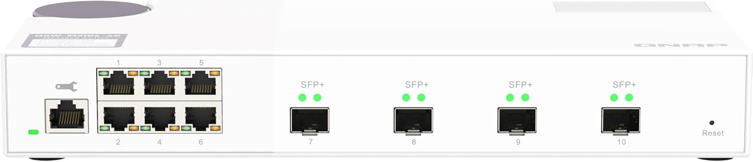 QNAP 10-Port 10GbE Layer 2 Managed Switch with 4 x 10GbE SFP+/RJ45 Combo and 6 x 2.5GbE RJ45 Ports (QSW-M2106-4C-US)