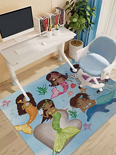 Mermaid Rug For Girls Bedroom African American Black Girl Area Rugs Bedroom Kids Rug For Chair Rug Playrooms Bedrooms Floor Carpets Sofa Floor Mat For Living Room Non-Slip Rug For Girls 3 * 5 Feet #TOP4