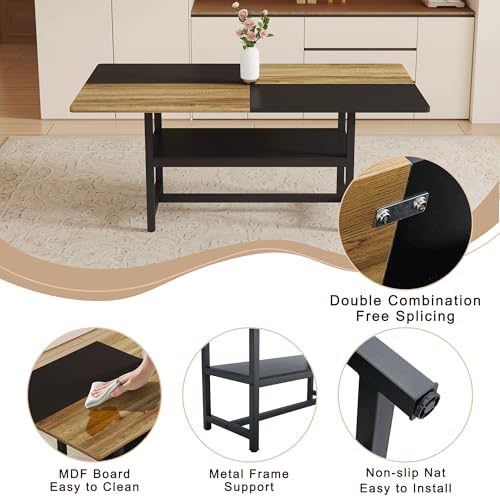 71" Dining Table Set for 6 with Chairs, 7 Piece Farmhouse Rectangle Kitchen Table Chairs Set with Storage Shelf – Large Modern Dining Room Furniture Sets for Family Meals - Image 5