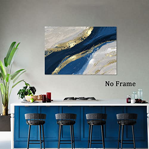 Blue Gold Abstract Canvas Wall Art Gold Foil Artwork For Walls Navy Blue Black Abstract Print Modern Blue Gold Painting Grey And Navy Abstract Pictures Blue Gold Foil Poster Canvas 16X24Inch No Frame #TOP6