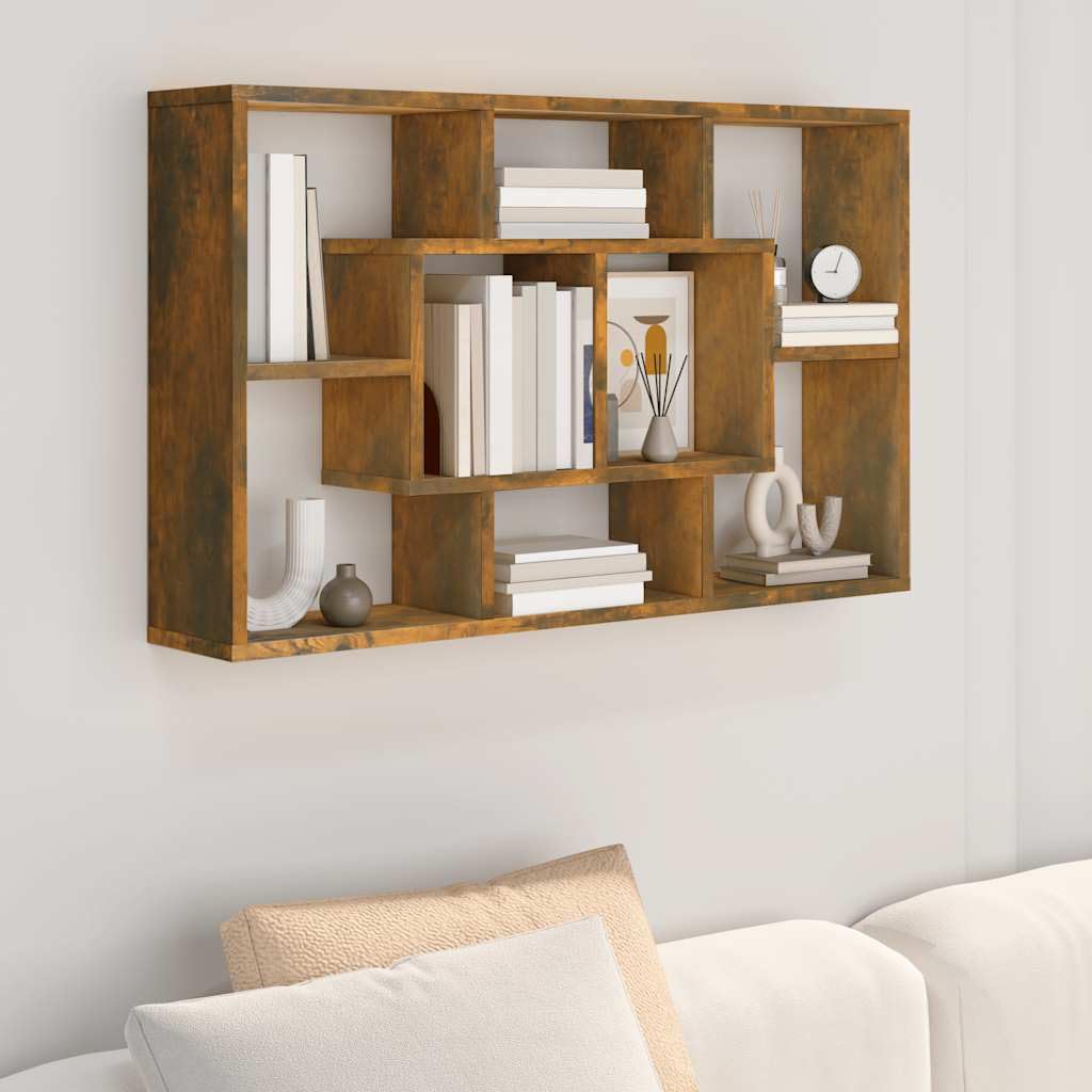 Générique Regał ścienny Dąb wędzony 85 x 16 x 52,5 cm z drewna inżynieryjnego, dekoracyjna półka ścienna z 8 przegródkami do przechowywania książek, czasopism i DVD, praktyczny design montowany na
