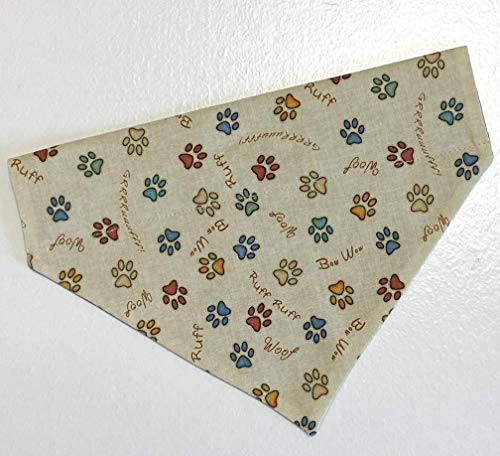 Bow Wow Dog Bandana Scarf-Colorful Paws-no tie, slides over collar-Medium or Large-Handmade