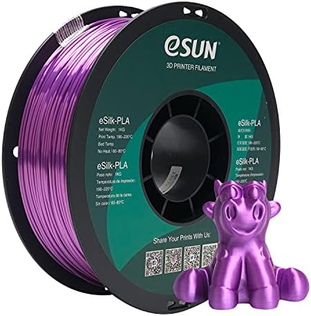 eSUN Silk PLA Filament 1.75mm, Silky Shiny 3D Printer Filament PLA, Dimensional Accuracy +/- 0.05mm, 1KG Spool (2.2 LBS) 3D Printing Filament for 3D Printers, Silk Purple