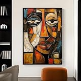 Abstract Face Canvas Wall Art Minimalist Boho Prints People Artwork Abstract Painting Colorful Face Wall Art Picasso Style Mid Century Modern Pictures Pablo Picasso Poster For Room 16x24inch No Frame
