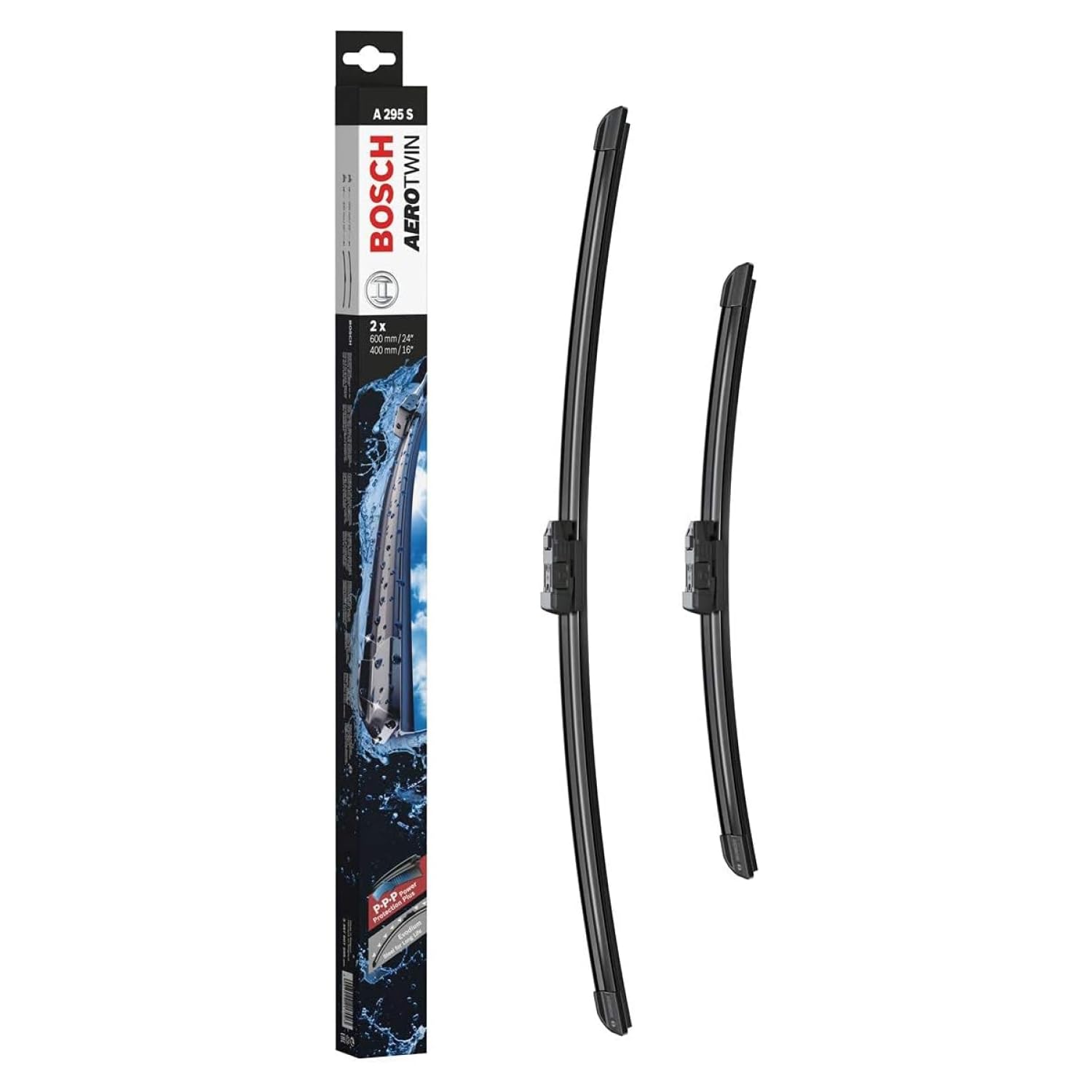 Bosch Aerotwin A295S Front-Scheibenwischer - Set mit 2 Ersatz-Scheibenwischern und vormontiertem Adapter - 2 Wischblätter, 600 mm und 400 mm