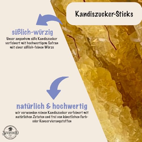 SIVIFOOD Kandiszucker Sticks mit Safran 10 Stück - goldener Kandis am Stiel für Tee Nabat Saffron Zucker am Stab Kaffee Kandissticks zum verschenken Geschenk Dekoration Stäbchen Weihnachten