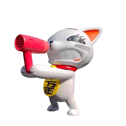 Puruuige Turbo Granny Figure Statue Granny Anime Figurine PVC Hair Dryer Pose Character Model Desktop Decoration Gifts（White Cat） - White-hair Dryer - 4.7inch