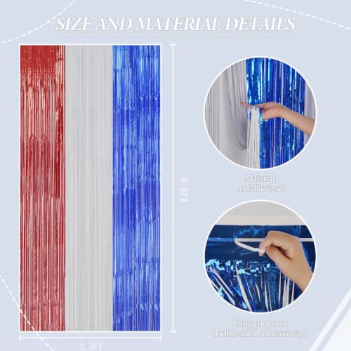 Image of DECOCKRAT 2 Pack Foil Fringe Backdrop - Red&White&Blue Shiny Tinsel Curtains for Party Decoration /Photo Booth Props - 3.3x6.6 FT Metallic Foil Backdrop for Birthday, Wedding, Graduation, Christmas.