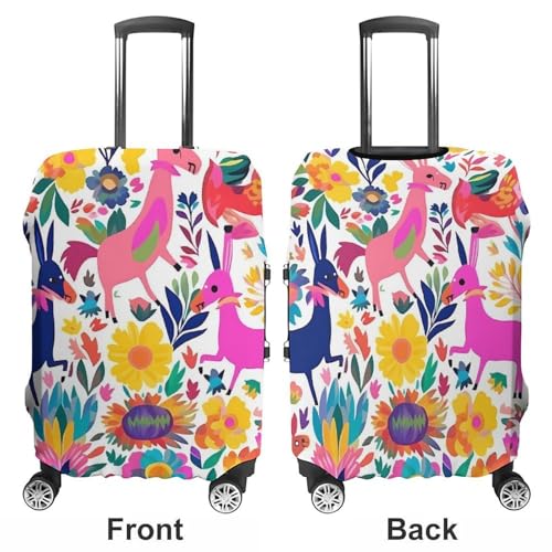 Mexican Otomi Animals Luggage Cover, Washable Elastic Suitcase Cover Protector Fit 18-32 Inch Luggage3