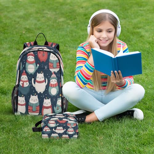Sac à dos d'hiver en forme de chat avec boîte à déjeuner pour enfants