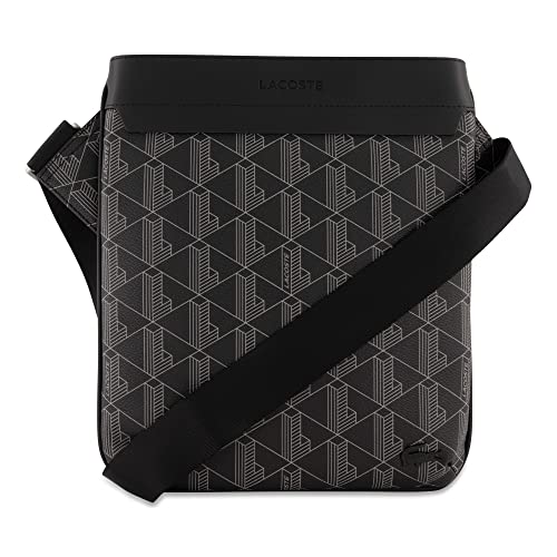 Lacoste NH4260LX, Crossover väska för herrar, svart monogram grå, Monogram svart grå