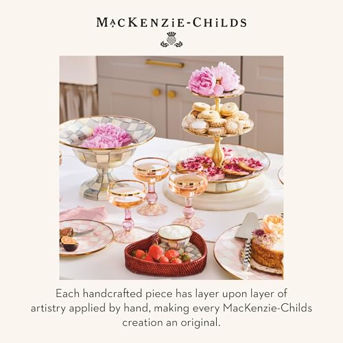 Image of MACKENZIE-CHILDS Two-Tier Sweet Stand, Gray-and-White Sterling Check