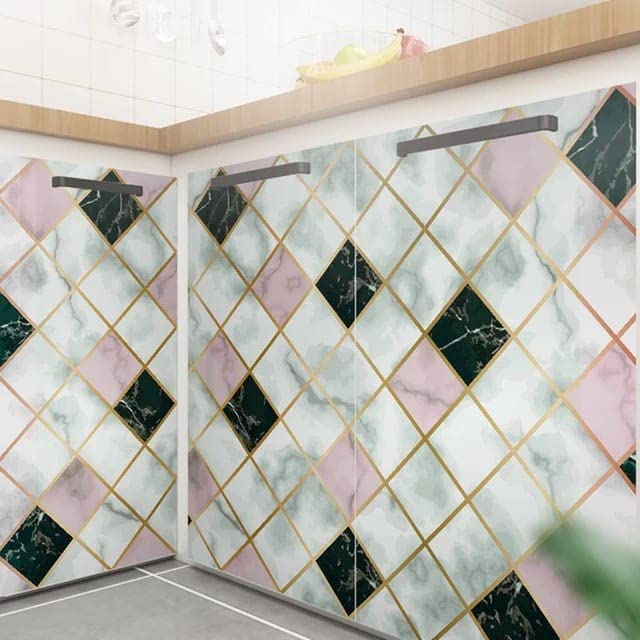 Image of KASHIVALPink & Black Kite marble Pattern Kitchen Anti-oil Stickers Wallpaper Self Adhesive Kitchen Waterproof Oil-Proof Aluminum Pink & Black Kite marble Wall Stickers Waterproof 3D wallpaper (Size : 60*200 cm) (Pink and Black A31)