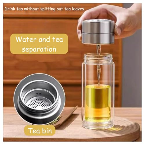 Image of Wosta Leakproof Glass Water Bottle with Stainless Steel Infuser Glass Tea Infuser Bottle with Strainer and Neoprene Sleeve for Loose Leaf Tea, Cold Brew Coffee. (O - PINK, 300ML)