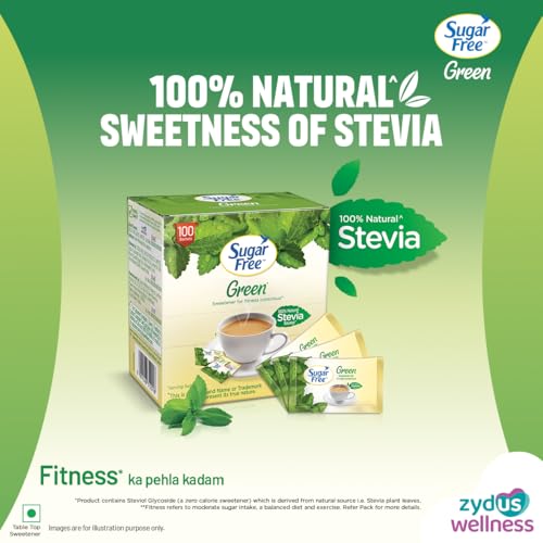 Image of Sugar Free Green Stevia, 100 Sachet |100% Plant-based Natural Sweetener | 100% Natural Meethi Tulsi (Stevia) leaves| Sweet like Sugar but with zero calories