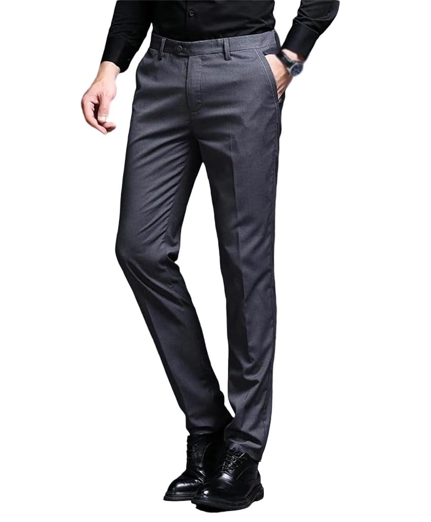 Mens Casual Suit Pants Office Trousers Straight Dress Pants Business Formal Classic Clothing