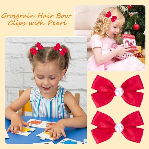 Pinzas para el cabello con lazo de perla rojo miniatura 5
