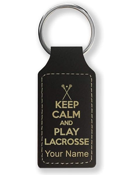 LaserGram Rectangle Keychain, Keep Calm and Play Lacrosse, Personalized Engraving Included