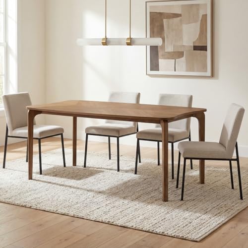 Image of DUOMAY Mid-Century Modern Walnut Color Dining Table, 63 inch Rectangular Kitchen Table with Solid Wood Legs, Curved Edges, 6-Person Table for Dining Room Living Room Kitchen