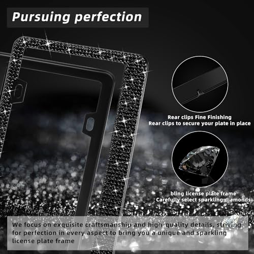 OKLPF Bling License Plate Frame for Women, 2PCS Sparkly License Plate Frames| Over 1200 pcs14 Facets Bedazzled Clear Glass Diamond Rhinestone Crystals w/Free Glitter Diamond Box (Black) by OKLPF - Image 3