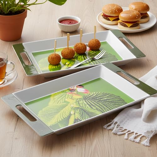 Image of U.P.C Tray Set for Serving Snacks, Multi-Use Nashta Plate & Kitchen's Tea Tray, Perfect Tray Sets for Hosting Guests at Home, Serving Tray Set of 2, Trays for Kitchen. (SY-ROS3)