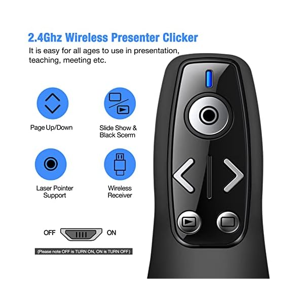 Presentation Clicker Wireless Presenter Remote for PowerPoint, Powerpoint Clicker with Volume Control PowerPoint Slide Advancer for Mac, Computer, Laptop-E600