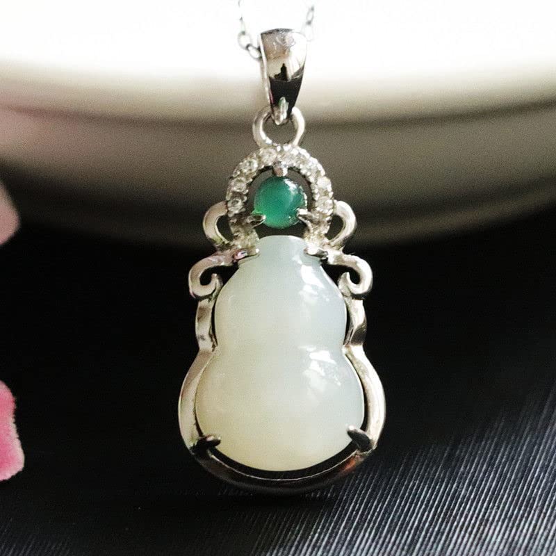 S925银镶嵌和田玉葫芦吊坠玉石玉器白玉挂坠项链珠宝饰品