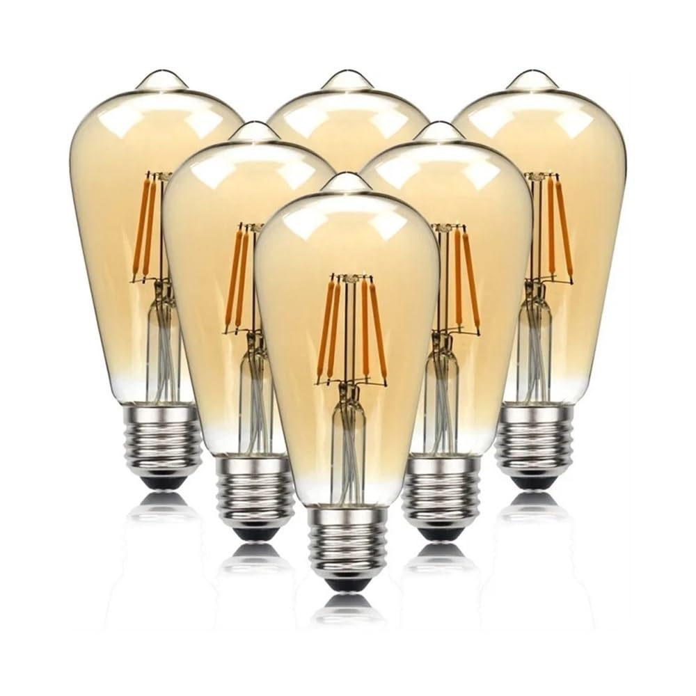 1fortunate Paquete de 30 bombillas de filamento LED AC220V E27 ST64 4W/6W/8W lámpara Retro Edison luz antigua Vintage(6W)