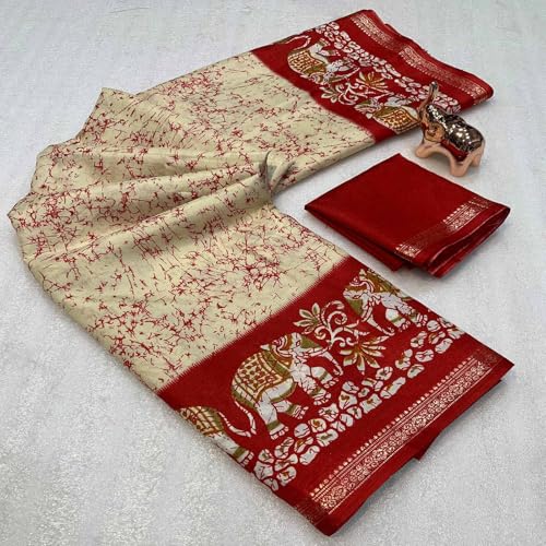 Image of Kashmiri Print Tussar Silk Saree for Women with Unstitched Blouse Piece for All Occasions