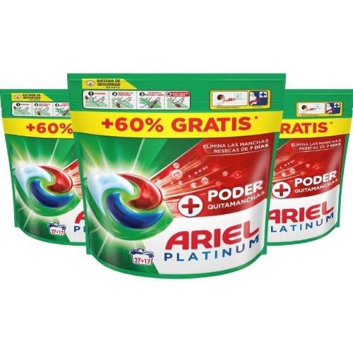 Ariel Pods Platinum Quitamanchas, Cápsulas Detergente para Lavadora, Pack Ahorro 132 Cápsulas – Limpieza Profunda y Frescor Duradero