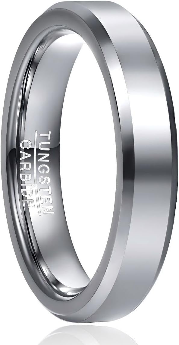 Vakki Tungsten Ring for Men 4mm 6mm 8mm Silver Plain Engagement Wedding Band High Polish Finish and Beveled Edges Comfort Fit Size 5-12