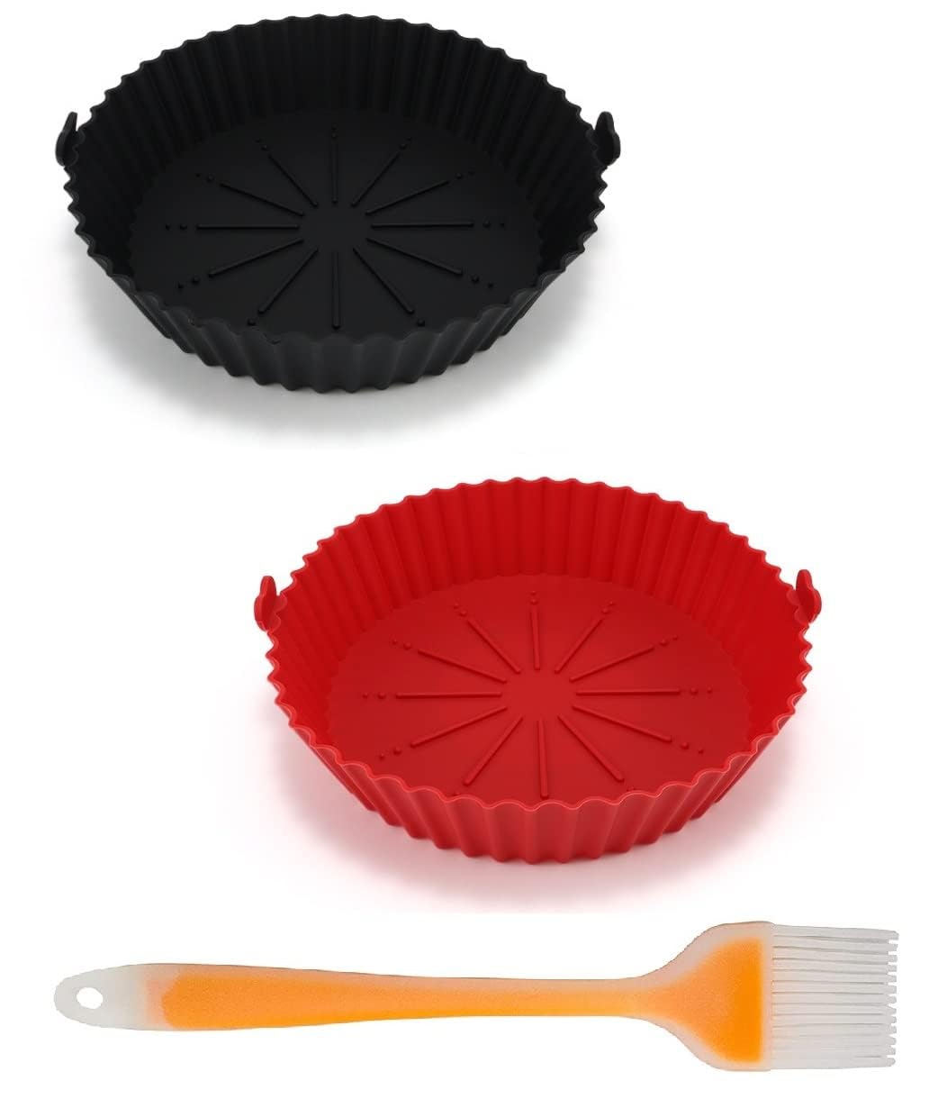 Air Fryer Silicone Air Fryer Liners Silicone Pot Reusable Food Grade Baking Basket Accessories Replacement of Flammable Disposable Parchment Paper (Black & Red, 9 IN)-image-37