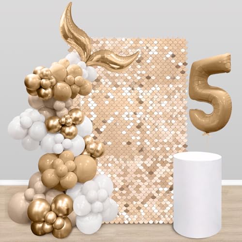 Image of Champagne Shimmer Wall Backdrop Panels - 3ftx4ft Sequin Photo Backdrop for Birthday Glitter Wedding Mermaid Wall Disco Background Decoration